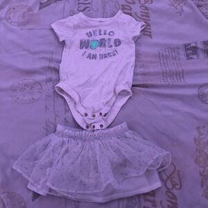 Garanimals White "Hello World" Onesie with Pastel Polka Dot Skirt